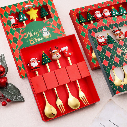 Christmas Edition Gold Spoon & Fork Set (2pcs) – Festive Holiday Flatware for Christmas Table Decor, Gifts and Dining