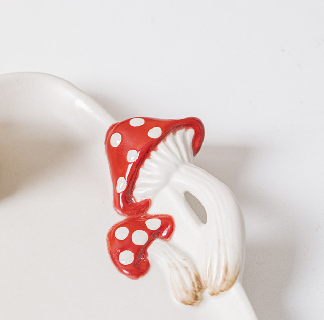 Cartoon Cute Red Mushroom Ceramic Single Handle Bowl SOUP POT/PLATE/SPOON 500ml/16.9oz