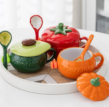 Pumpkin/Avocado Mug/Bowl with Lid&Spoon for Cereal/Soup/Congee (300ml/10.14oz)