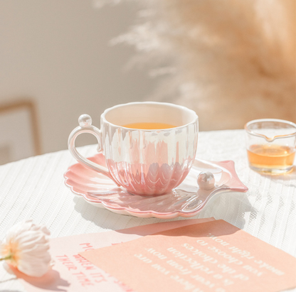 Seashell Mug Cup with a Seashell Saucer, Perfect for the Beach (240ml/8.11oz)