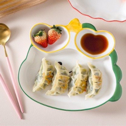 Adorable Baby Dinosaur Plate/Fries Plate/Dumpling Plate/Sushi Plate, Separate Sauce Compartment Place