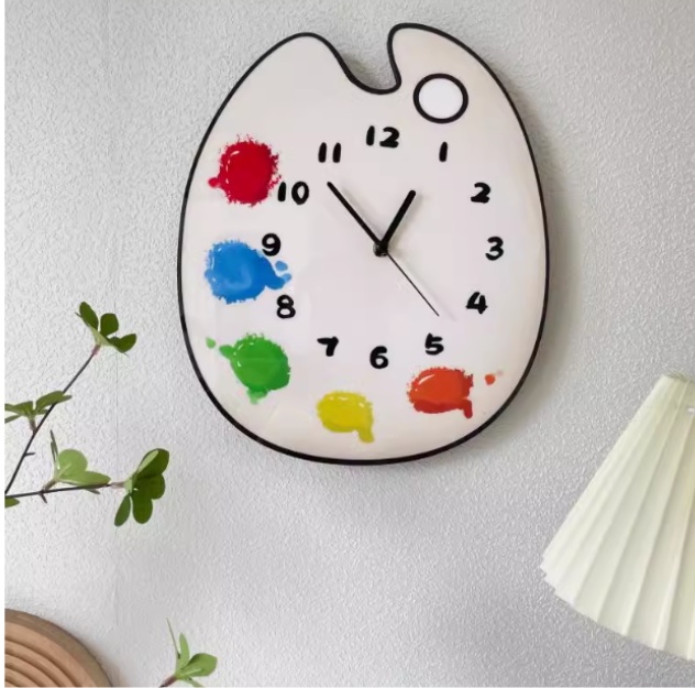 Art Palette-Shaped Clock/Novelty Clock/Funny Clock/Wall Clock/Non Ticking for Home Decor