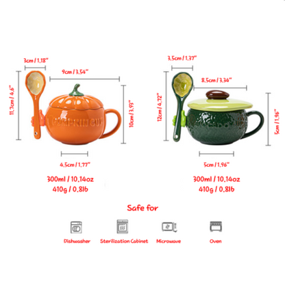 Pumpkin/Avocado Mug/Bowl with Lid&Spoon for Cereal/Soup/Congee (300ml/10.14oz)