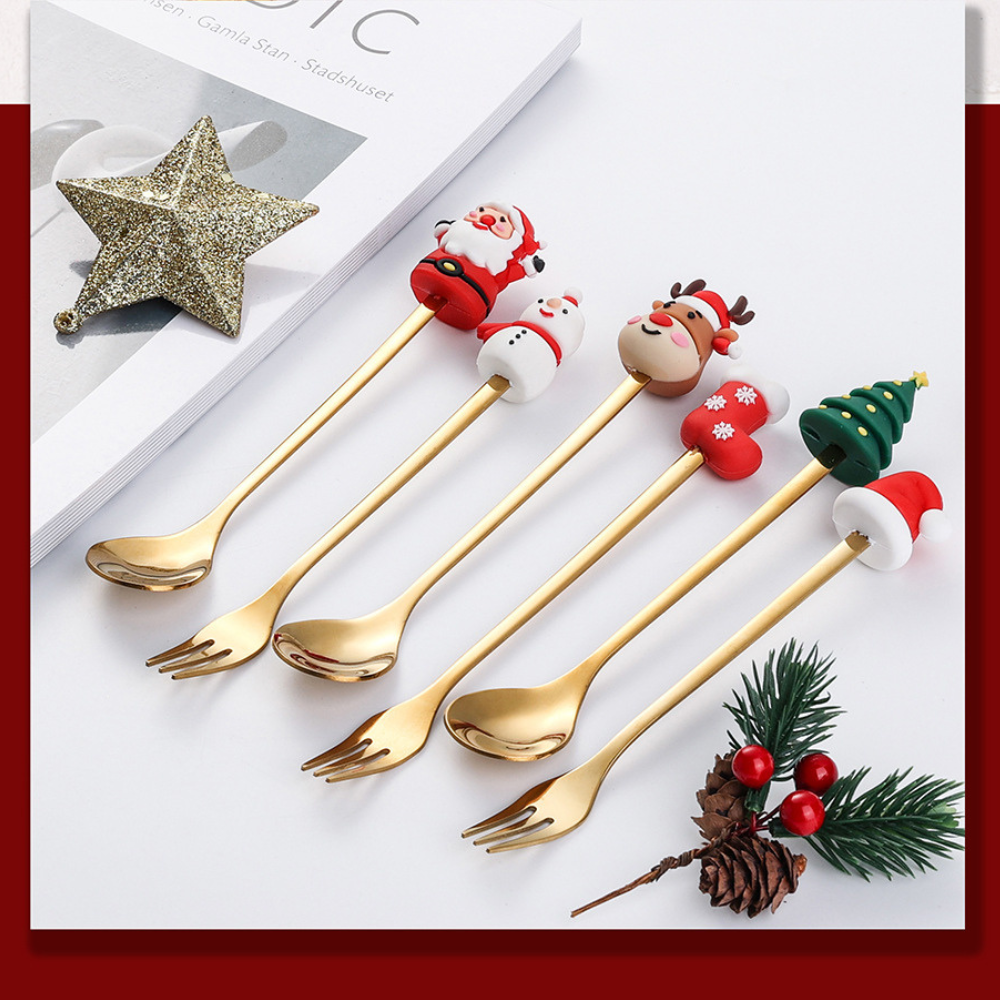 Christmas Edition Gold Spoon & Fork Set (2pcs) – Festive Holiday Flatware for Christmas Table Decor, Gifts and Dining