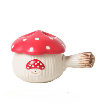 Cartoon Cute Red Mushroom Ceramic Single Handle Bowl SOUP POT/PLATE/SPOON 500ml/16.9oz