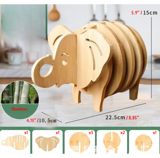 Bamboo Animal Coaster/Trivet Set for Cup/Pot/Tea