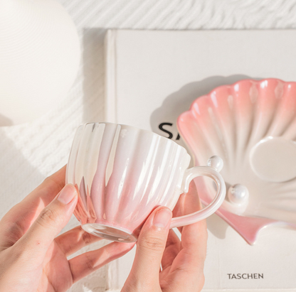 Seashell Mug Cup with a Seashell Saucer, Perfect for the Beach (240ml/8.11oz)