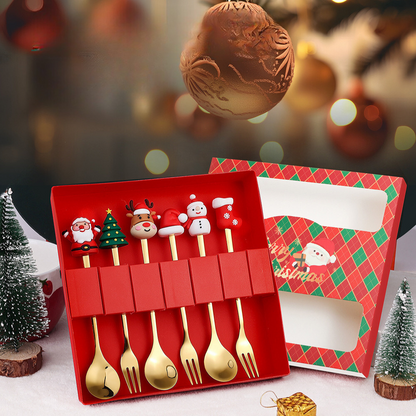 Christmas Edition Gold Spoon & Fork Set (2pcs) – Festive Holiday Flatware for Christmas Table Decor, Gifts and Dining