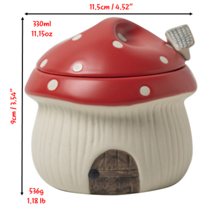 Lovely Mushroom Spice Organizers, Ceramic/Pottery/Porcelain Seasoning Storage Jar for Salt/Sugar/Black Pepper/Pepper (330ml/11.15oz)