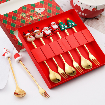 Christmas Edition Gold Spoon & Fork Set (2pcs) – Festive Holiday Flatware for Christmas Table Decor, Gifts and Dining