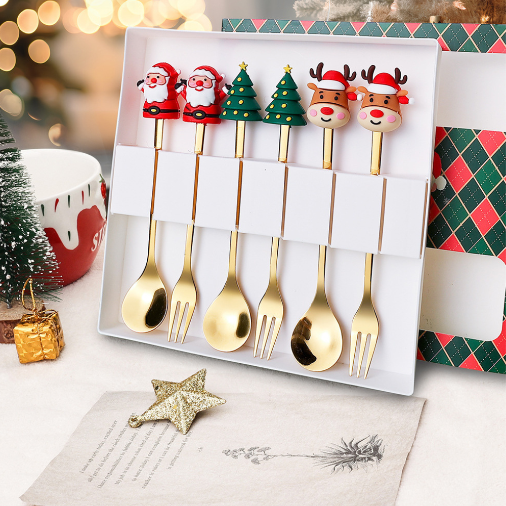 Christmas Edition Gold Spoon & Fork Set (2pcs) – Festive Holiday Flatware for Christmas Table Decor, Gifts and Dining