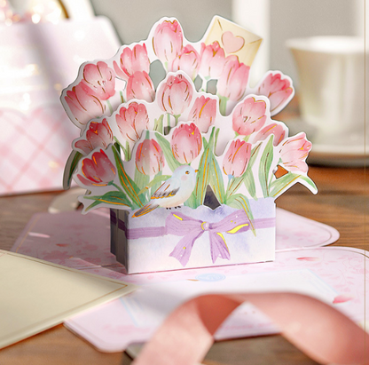 Flower Handbag 3D/Pop-up Cards for Birthday/Event/Gift/Mother's day