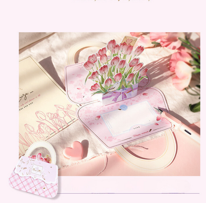 Flower Handbag 3D/Pop-up Cards for Birthday/Event/Gift/Mother's day