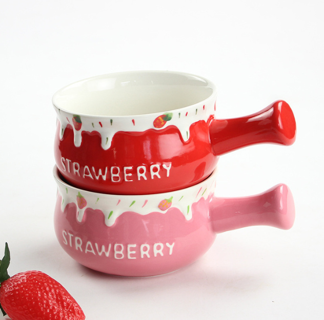 Strawberry-Shaped Bowl Handle Types for Cereal/Soup/Rice/Food (450ml/15.21oz)