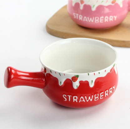 Strawberry-Shaped Bowl Handle Types for Cereal/Soup/Rice/Food (450ml/15.21oz)