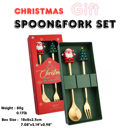 Christmas Edition Gold Spoon & Fork Set (2pcs) – Festive Holiday Flatware for Christmas Table Decor, Gifts and Dining