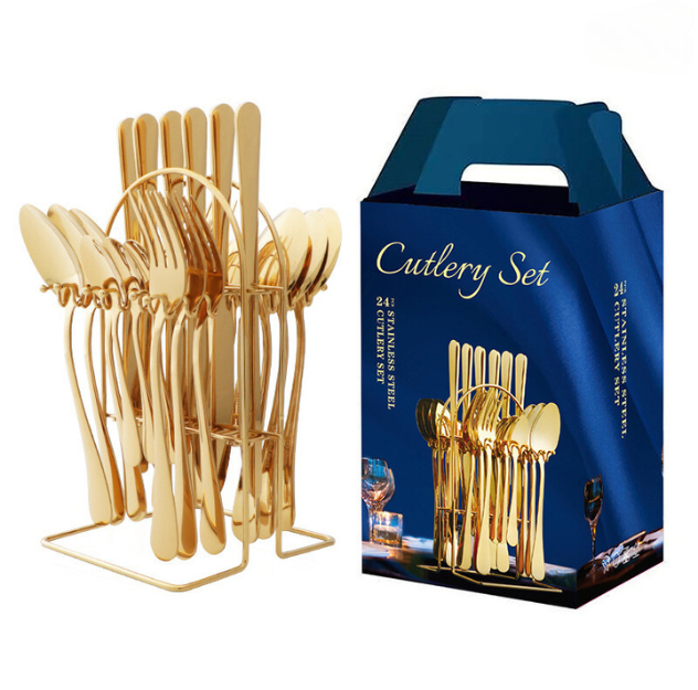 (Gold) Luxury Housewarming Gift Tableware Cutlery Set (24pcs)