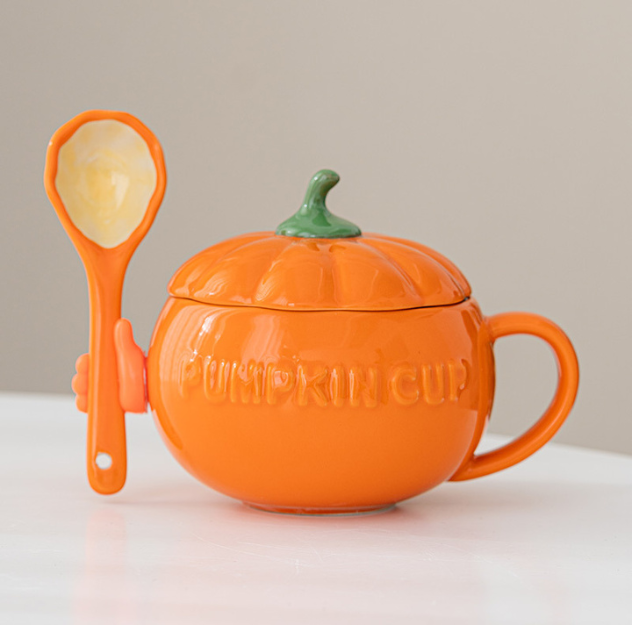 Pumpkin/Avocado Mug/Bowl with Lid&Spoon for Cereal/Soup/Congee (300ml/10.14oz)