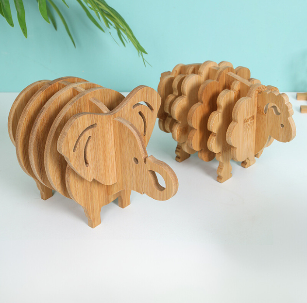 Bamboo Animal Coaster/Trivet Set for Cup/Pot/Tea