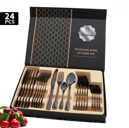 (Black) Luxury Housewarming Gift Tableware Cutlery Set (24pcs)