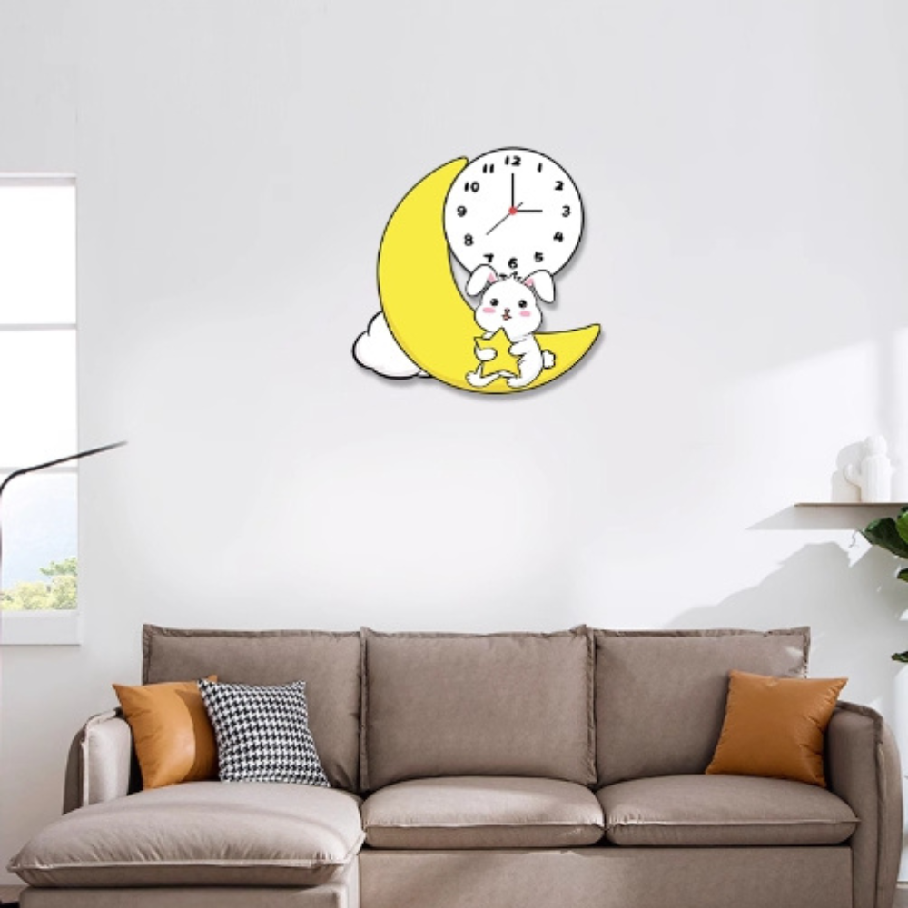 Baby Bunny Moon Clock/Novelty Clock/Funny Clock/Wall Clock/Non Ticking for Home Decor