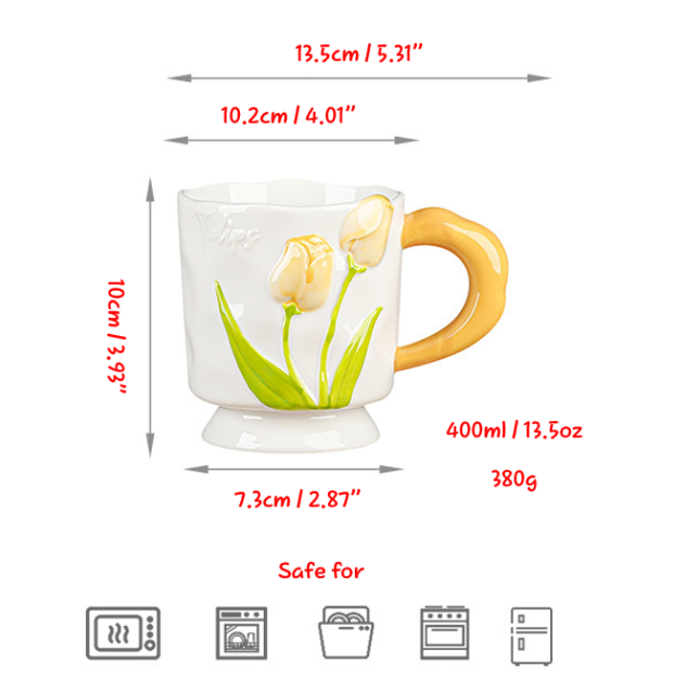 Beautiful Floral Mug and Spoon  for Coffee/Milk/Tea/Party 400ml/15.2oz