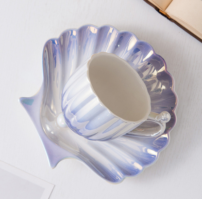 Seashell Mug Cup with a Seashell Saucer, Perfect for the Beach (240ml/8.11oz)