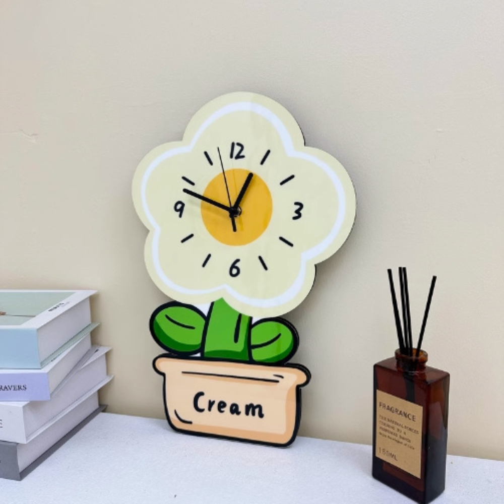 Potted Flower Clock/Novelty Clock/Funny Clock/Wall Clock/Non Ticking for Home Decor