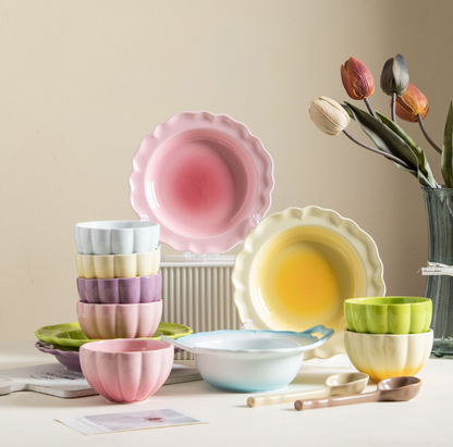 Colorful Gradation Bowl Plates/Pasta Plates for Pasts/Soup/Salad/Sauce