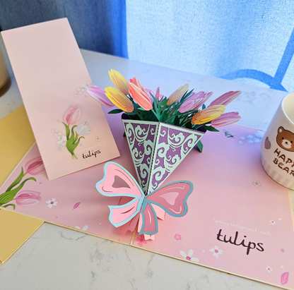 Tulip Bouquet 3D/Pop-up Cards for Birthday/Event/Gift/Mother's day