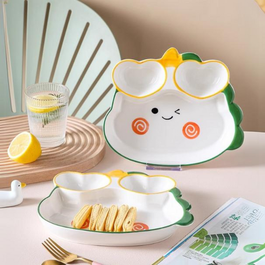 Adorable Baby Dinosaur Plate/Fries Plate/Dumpling Plate/Sushi Plate, Separate Sauce Compartment Place