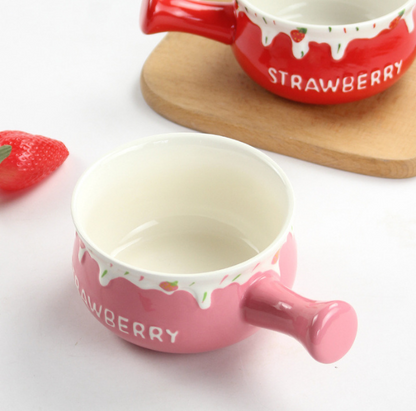 Strawberry-Shaped Bowl Handle Types for Cereal/Soup/Rice/Food (450ml/15.21oz)