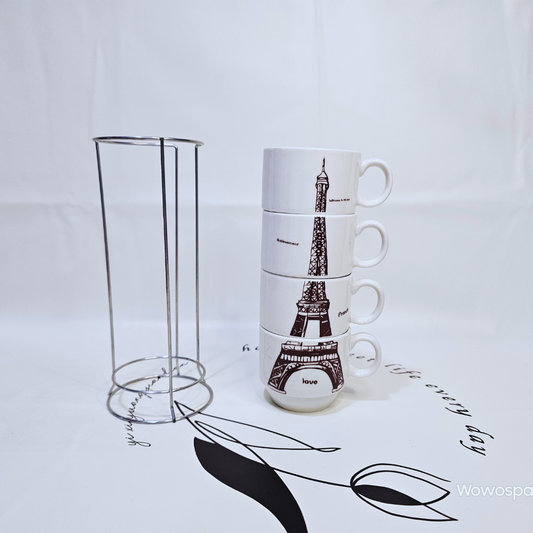 Eiffel Tower Espresso Coffee Mug/Tea Cup Set(4 Cups) for Espresso/Coffee/Tea/Milk/Breakfast (200ml/6.76oz)