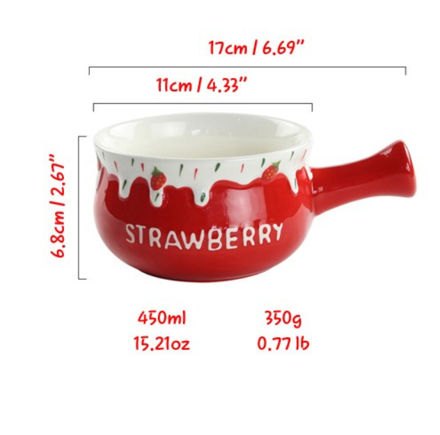 Strawberry-Shaped Bowl Handle Types for Cereal/Soup/Rice/Food (450ml/15.21oz)