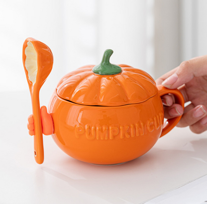 Pumpkin/Avocado Mug/Bowl with Lid&Spoon for Cereal/Soup/Congee (300ml/10.14oz)