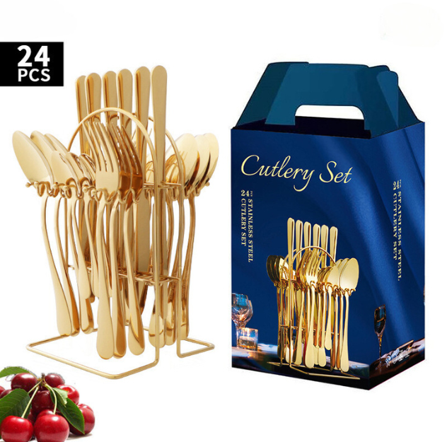 (Gold) Luxury Housewarming Gift Tableware Cutlery Set (24pcs)