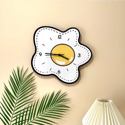 Fried Egg Clock/Novelty Clock/Funny Clock/Wall Clock/Non Ticking for Home Decor