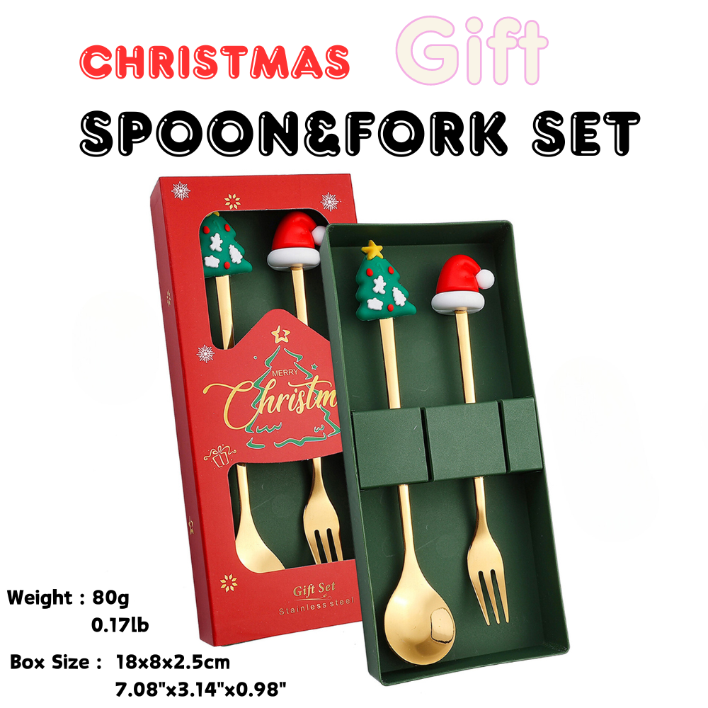 Christmas Edition Gold Spoon & Fork Set (2pcs) – Festive Holiday Flatware for Christmas Table Decor, Gifts and Dining