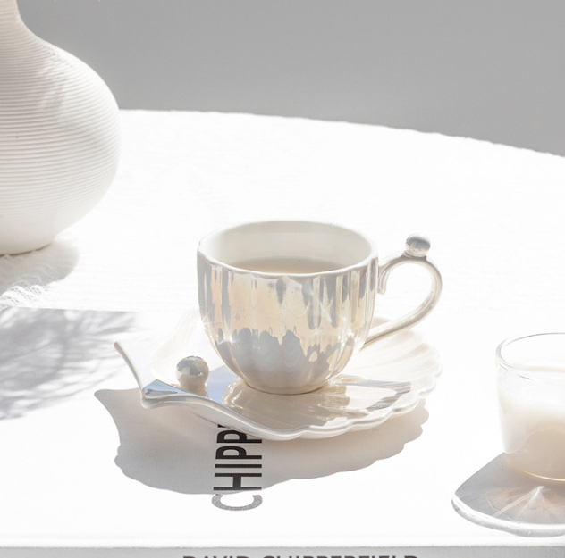 Seashell Mug Cup with a Seashell Saucer, Perfect for the Beach (240ml/8.11oz)