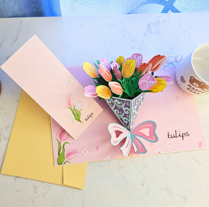 Tulip Bouquet 3D/Pop-up Cards for Birthday/Event/Gift/Mother's day