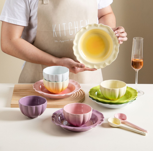 Colorful Gradation Bowl Plates/Pasta Plates for Pasts/Soup/Salad/Sauce