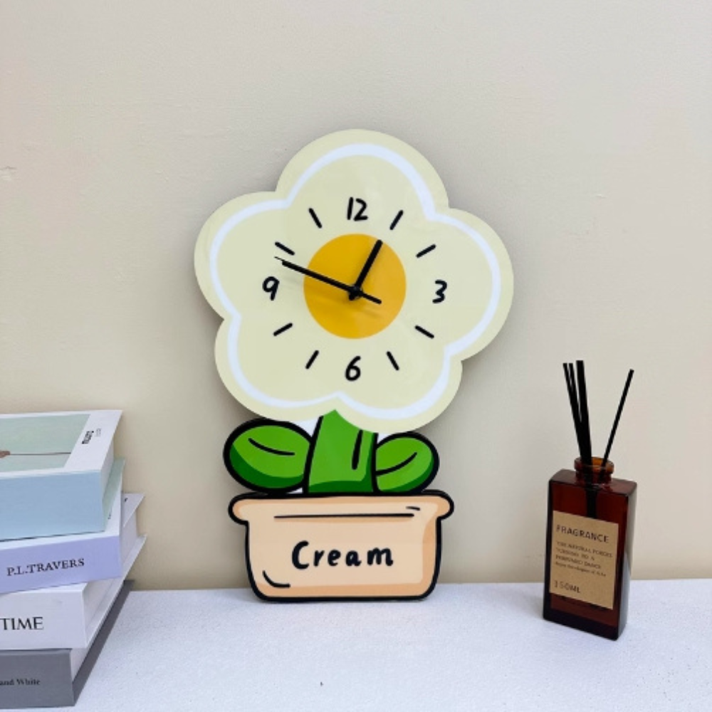 Potted Flower Clock/Novelty Clock/Funny Clock/Wall Clock/Non Ticking for Home Decor