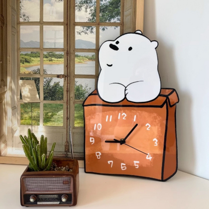 Adorable Baby Bear Inside Box/Novelty Clock/Funny Clock/Wall Clock/Non Ticking for Home Decor