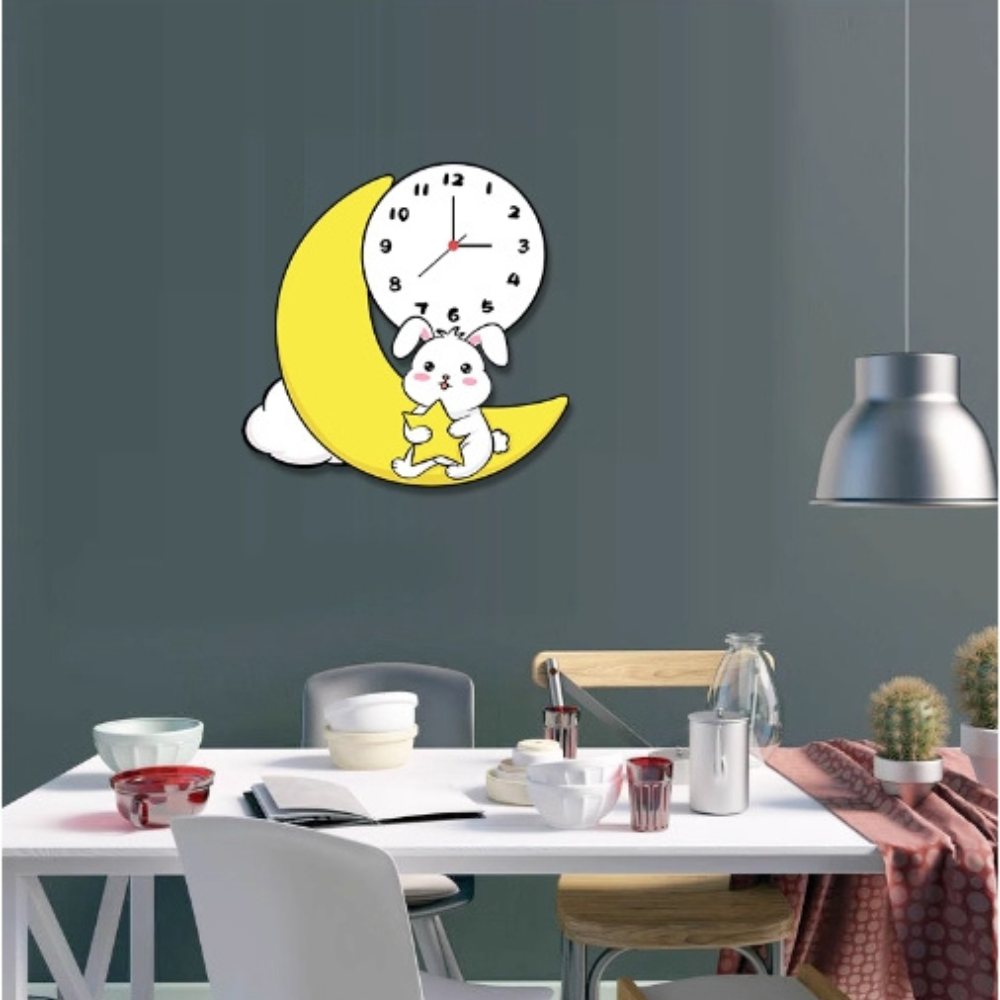 Baby Bunny Moon Clock/Novelty Clock/Funny Clock/Wall Clock/Non Ticking for Home Decor