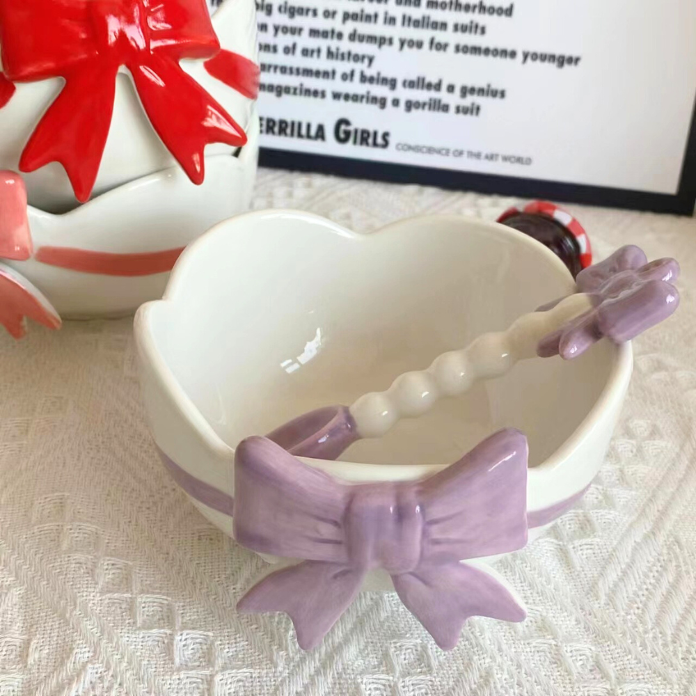 Lovely Ribbon Bowl with Spoon for Cereal/Soup/Stew/Rice/Noodle (500ml/16.90oz)