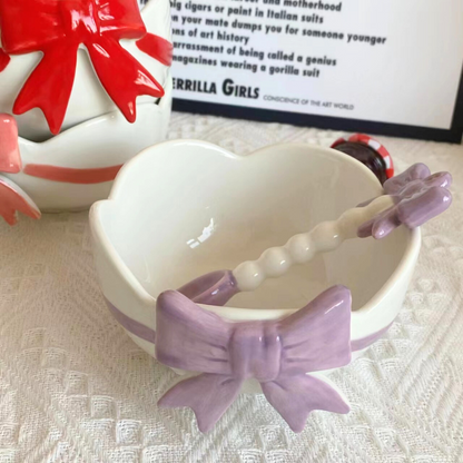 Lovely Ribbon Bowl with Spoon for Cereal/Soup/Stew/Rice/Noodle (500ml/16.90oz)