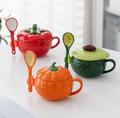 Pumpkin/Avocado Mug/Bowl with Lid&Spoon for Cereal/Soup/Congee (300ml/10.14oz)