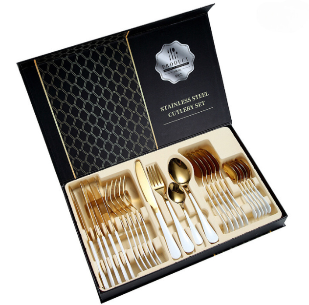 (Gold) Luxury Housewarming Gift Tableware Cutlery Set (24pcs)