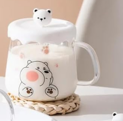 Adorable Baby Bear Glass Cup with Baby Bear Lid for Coffee/Tea/Milk/Party 480ml/16.23oz