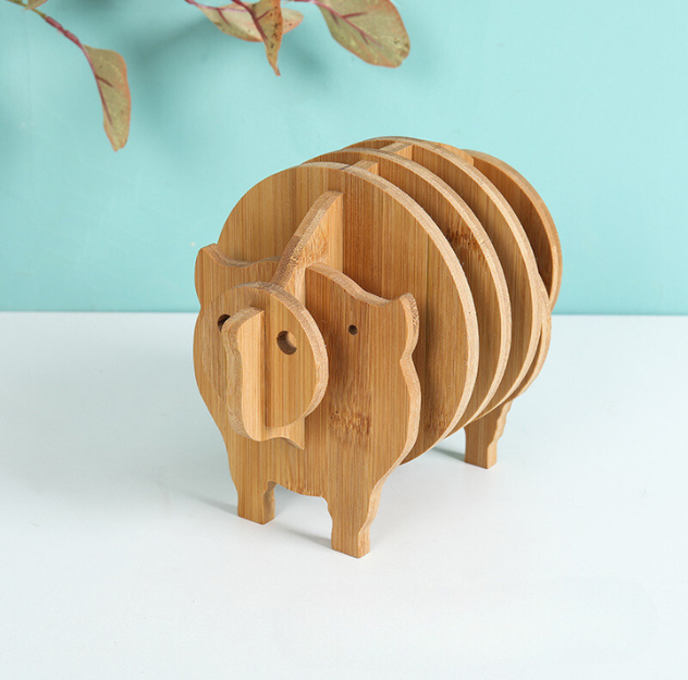 Bamboo Animal Coaster/Trivet Set for Cup/Pot/Tea